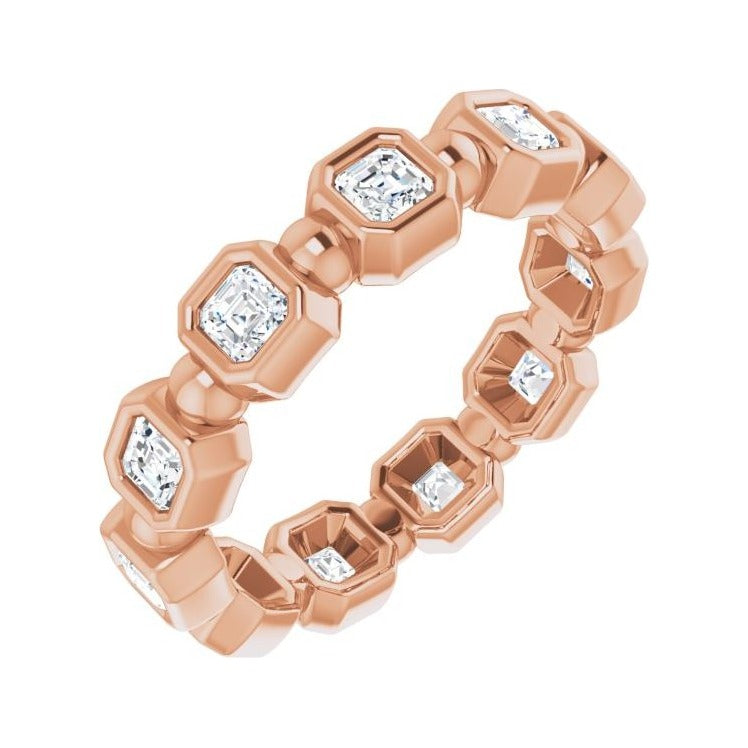 Sapphire Row Natural Diamond Asscher Beaded Band - 14K Rose Gold, 2.5 × 2.5 mm, 6