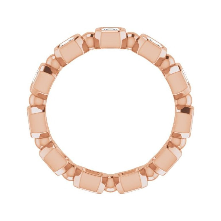 Sapphire Row Natural Diamond Asscher Beaded Band - 14K Rose Gold, 2.5 × 2.5 mm, 6 (view 2)