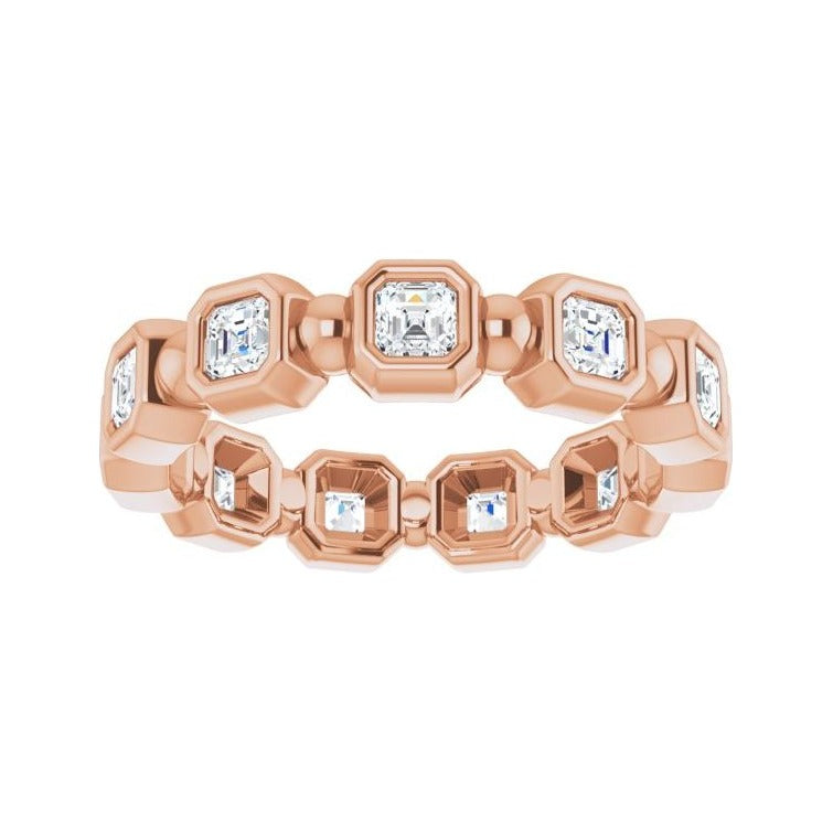 Sapphire Row Natural Diamond Asscher Beaded Band - 14K Rose Gold, 2.5 × 2.5 mm, 6 (view 3)