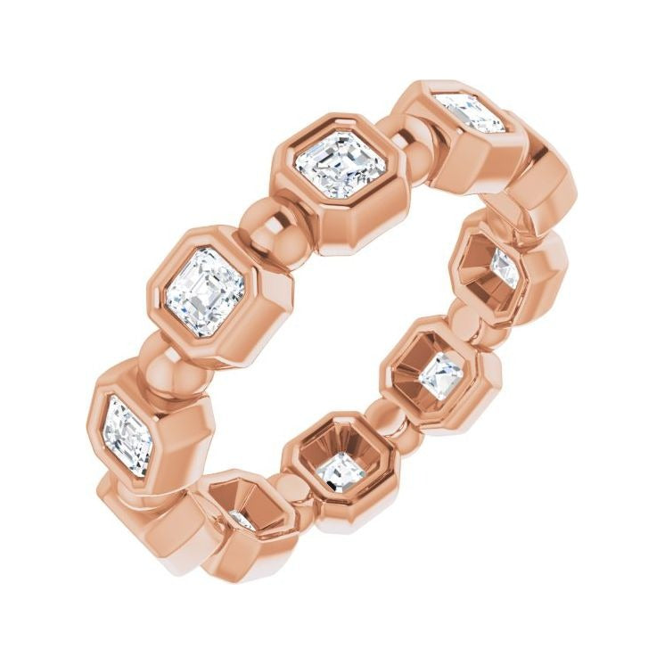 Sapphire Row Natural Diamond Asscher Beaded Band - 14K Rose Gold, 2.5 × 2.5 mm, 7