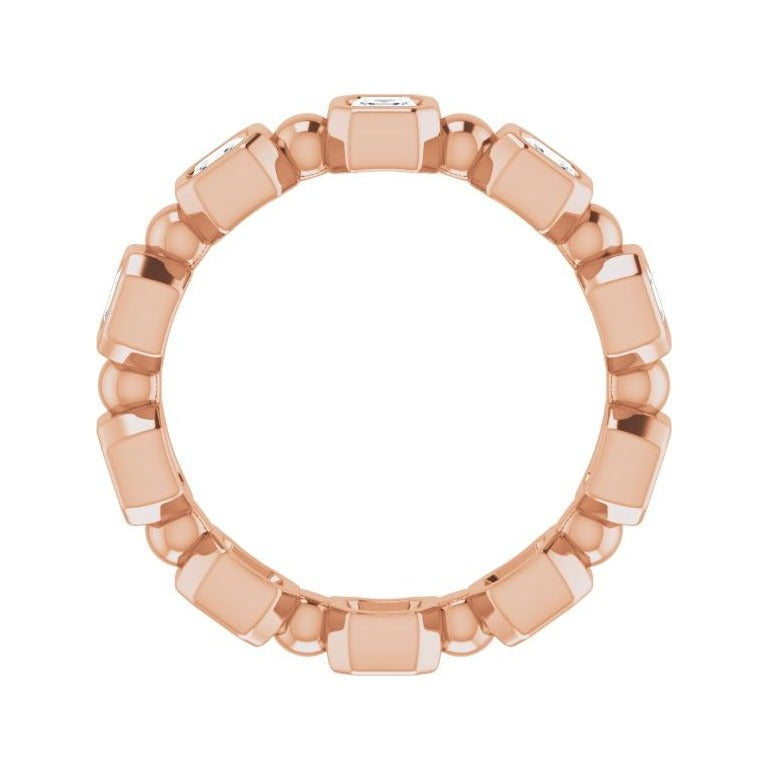 Sapphire Row Natural Diamond Asscher Beaded Band - 14K Rose Gold, 2.5 × 2.5 mm, 7 (view 2)