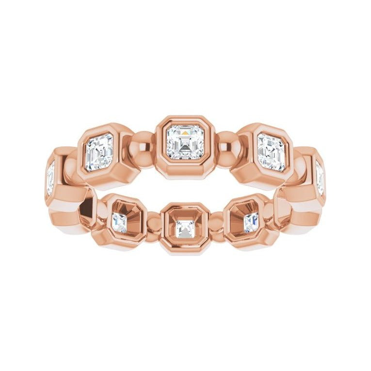 Sapphire Row Natural Diamond Asscher Beaded Band - 14K Rose Gold, 2.5 × 2.5 mm, 7 (view 3)