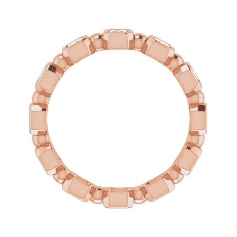 Sapphire Row Natural Diamond Asscher Beaded Band - 14K Rose Gold, 2 × 2 mm, 5 (view 2)