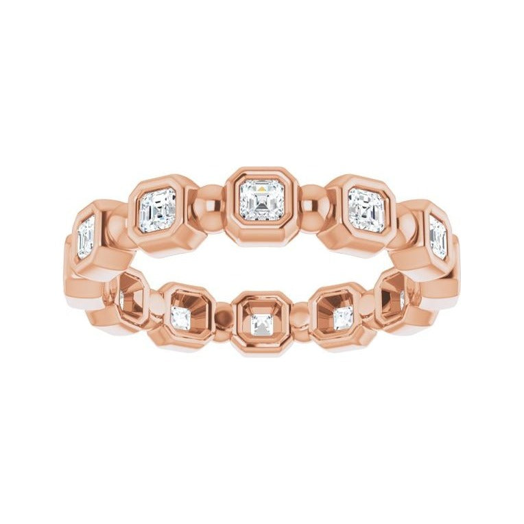 Sapphire Row Natural Diamond Asscher Beaded Band - 14K Rose Gold, 2 × 2 mm, 5 (view 3)