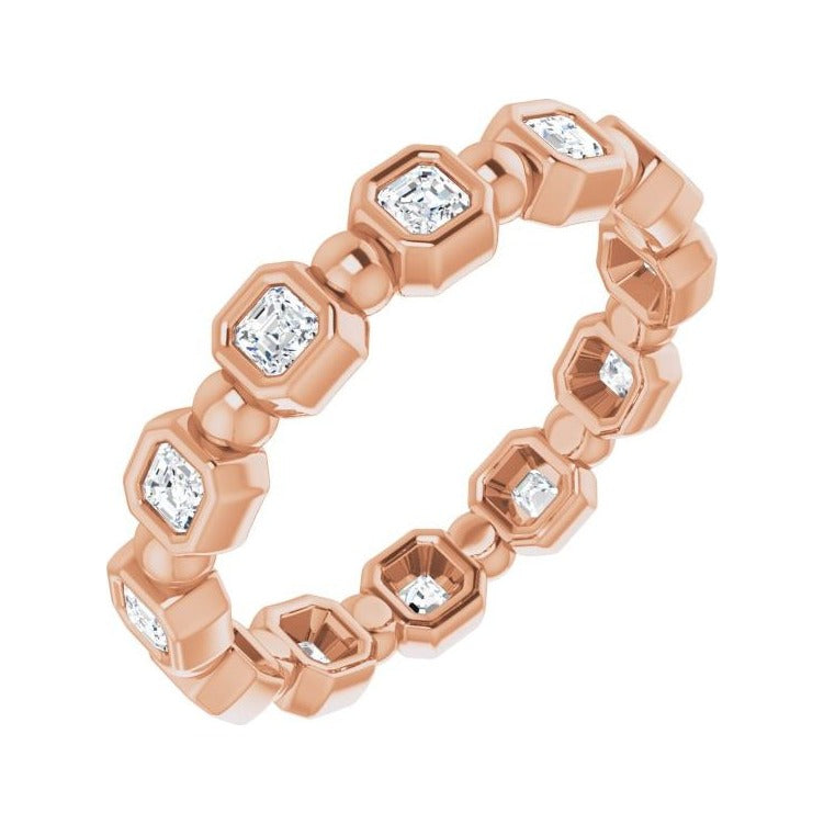 Sapphire Row Natural Diamond Asscher Beaded Band - 14K Rose Gold, 2 × 2 mm, 6