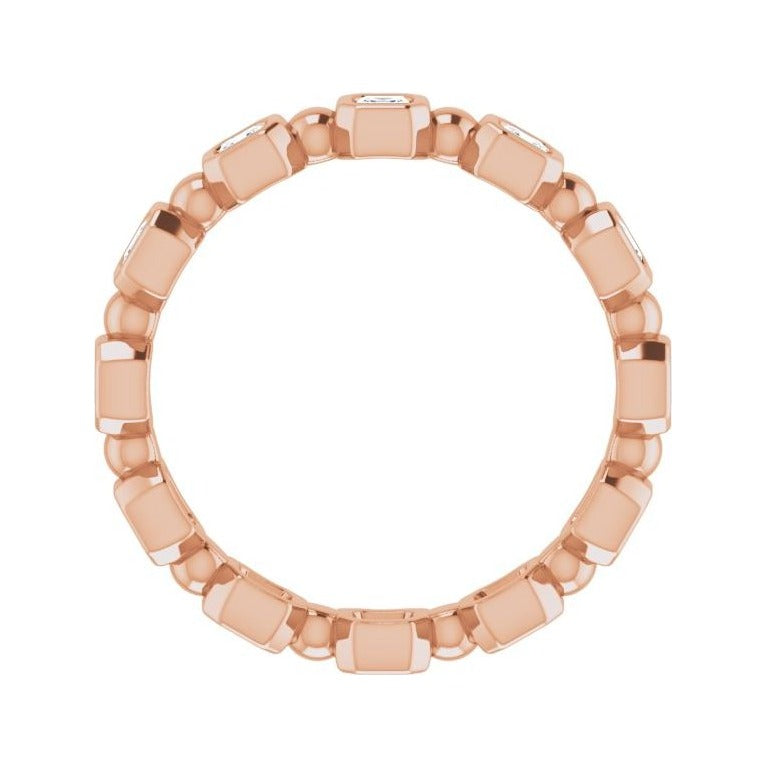 Sapphire Row Natural Diamond Asscher Beaded Band - 14K Rose Gold, 2 × 2 mm, 6 (view 2)