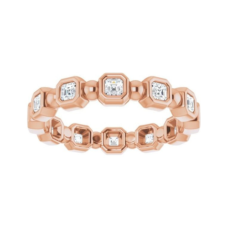 Sapphire Row Natural Diamond Asscher Beaded Band - 14K Rose Gold, 2 × 2 mm, 6 (view 3)