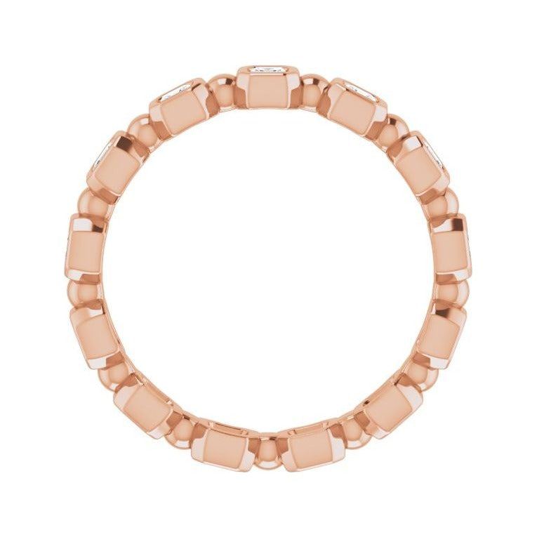 Sapphire Row Natural Diamond Asscher Beaded Band - 14K Rose Gold, 2 × 2 mm, 7 (view 2)