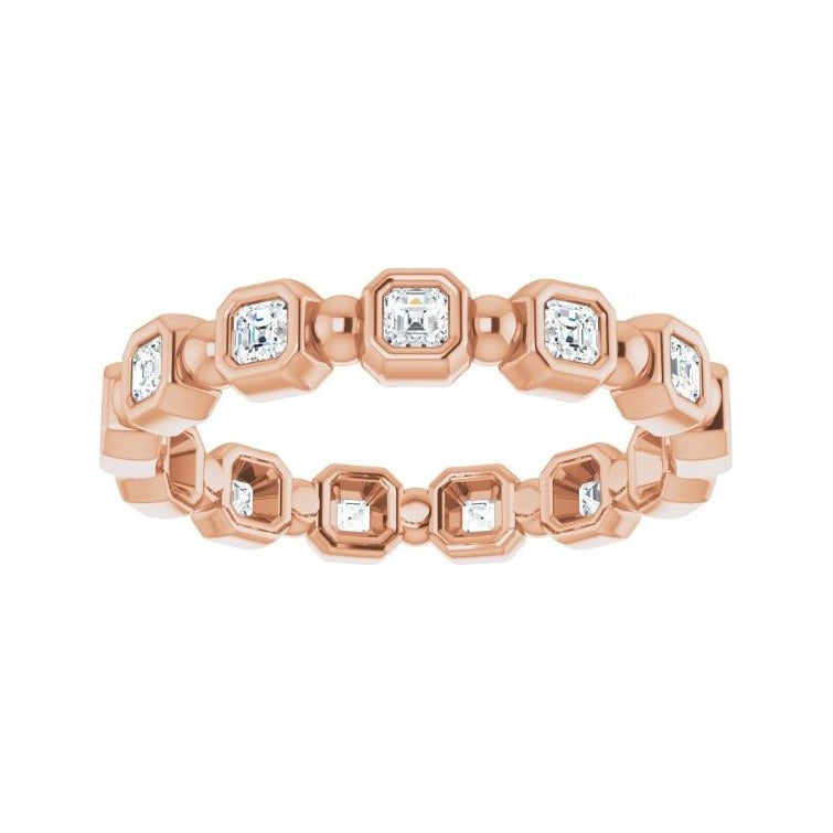 Sapphire Row Natural Diamond Asscher Beaded Band - 14K Rose Gold, 2 × 2 mm, 7 (view 3)