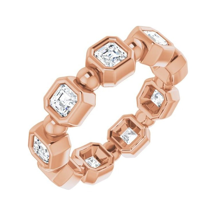 Sapphire Row Natural Diamond Asscher Beaded Band - 14K Rose Gold, 3 × 3 mm, 5