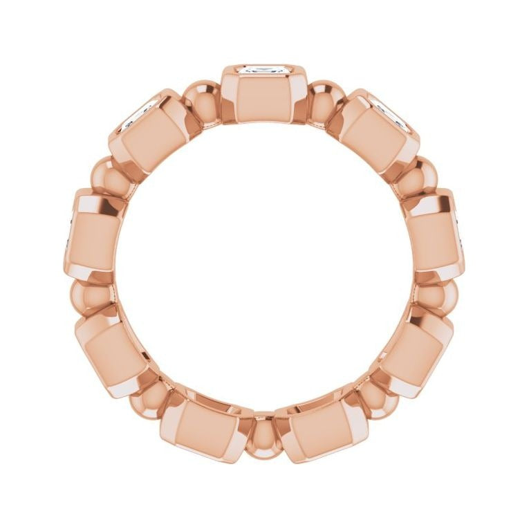 Sapphire Row Natural Diamond Asscher Beaded Band - 14K Rose Gold, 3 × 3 mm, 5 (view 2)