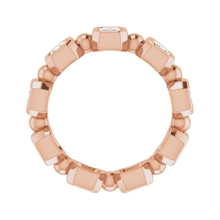 Sapphire Row Natural Diamond Asscher Beaded Band - 14K Rose Gold, 3 × 3 mm, 6 (view 2)