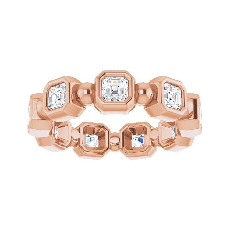 Sapphire Row Natural Diamond Asscher Beaded Band - 14K Rose Gold, 3 × 3 mm, 6 (view 3)