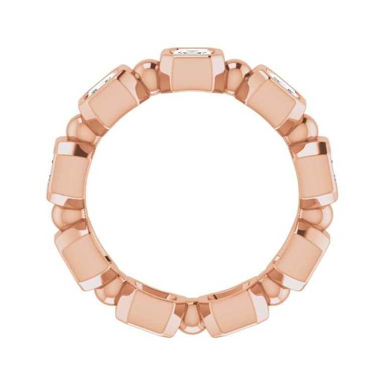 Sapphire Row Natural Diamond Asscher Beaded Band - 14K Rose Gold, 3 × 3 mm, 7 (view 2)