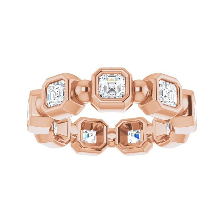 Sapphire Row Natural Diamond Asscher Beaded Band - 14K Rose Gold, 3 × 3 mm, 7 (view 3)