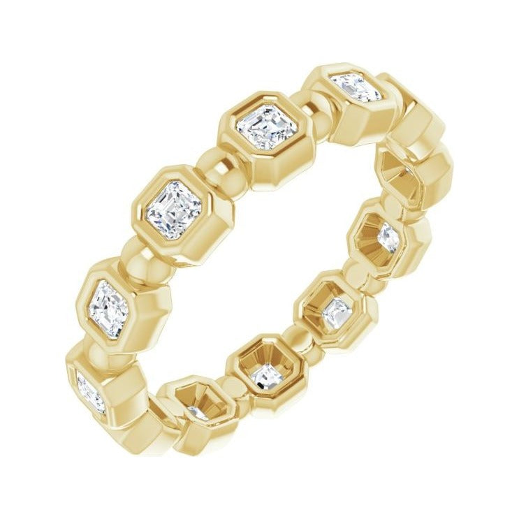 Sapphire Row Natural Diamond Asscher Beaded Band - 14K Yellow Gold, 2 × 2 mm