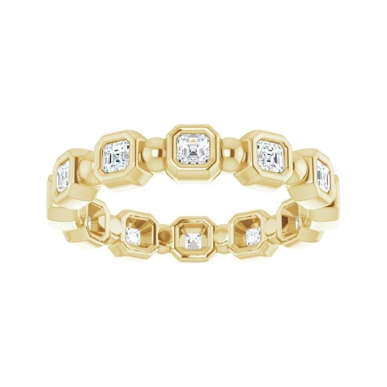 Sapphire Row Natural Diamond Asscher Beaded Band - 14K Yellow Gold, 2 × 2 mm (view 3)