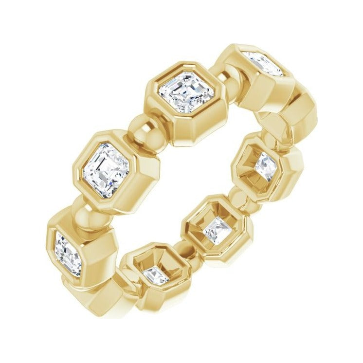 Sapphire Row Natural Diamond Asscher Beaded Band - 14K Yellow Gold, 3 × 3 mm