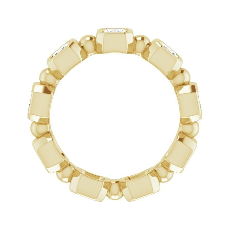 Sapphire Row Natural Diamond Asscher Beaded Band - 14K Yellow Gold, 3 × 3 mm (view 2)