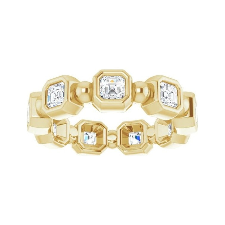 Sapphire Row Natural Diamond Asscher Beaded Band - 14K Yellow Gold, 3 × 3 mm (view 3)