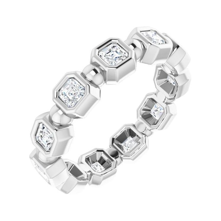 Sapphire Row Natural Diamond Asscher Beaded Band - Platinum, 2.5 × 2.5 mm, 6