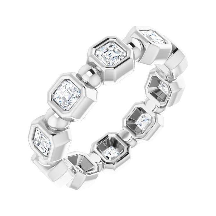 Sapphire Row Natural Diamond Asscher Beaded Band - Platinum, 2.5 × 2.5 mm, 7