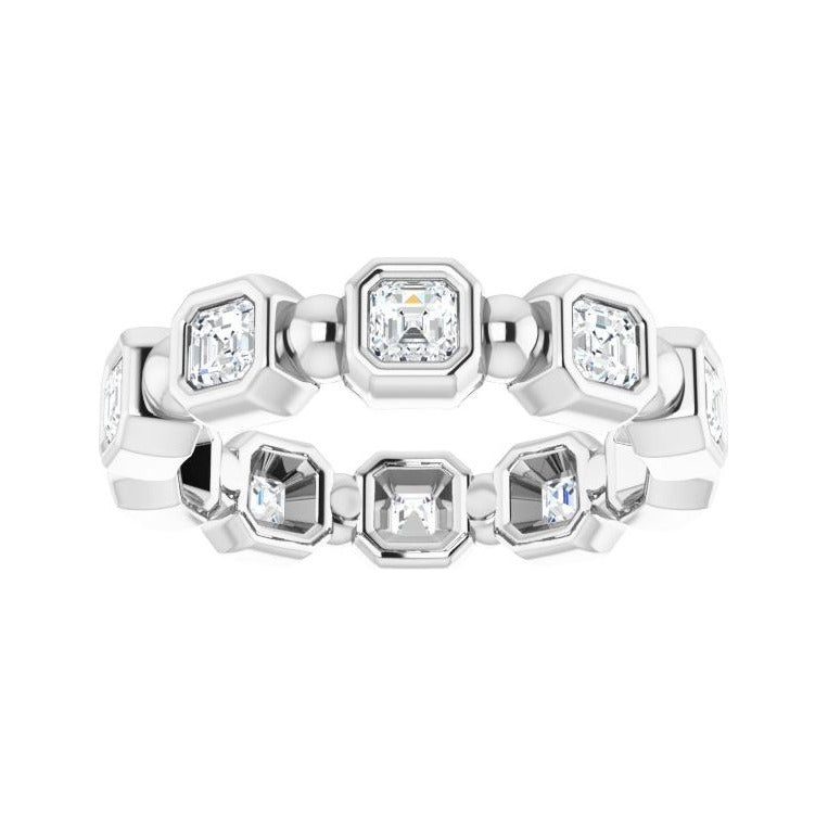 Sapphire Row Natural Diamond Asscher Beaded Band - Platinum, 2.5 × 2.5 mm, 7 (view 3)