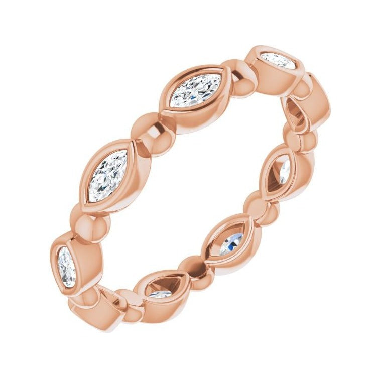Sapphire Row Natural Diamond Marquise Beaded Band - 14K Rose Gold, 3.5 × 1.75 mm, 5