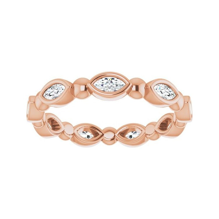 Sapphire Row Natural Diamond Marquise Beaded Band - 14K Rose Gold, 3.5 × 1.75 mm, 5 (view 3)