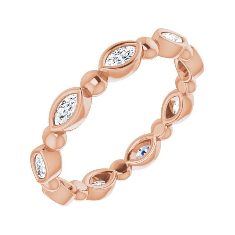 Sapphire Row Natural Diamond Marquise Beaded Band - 14K Rose Gold, 3.5 × 1.75 mm, 6