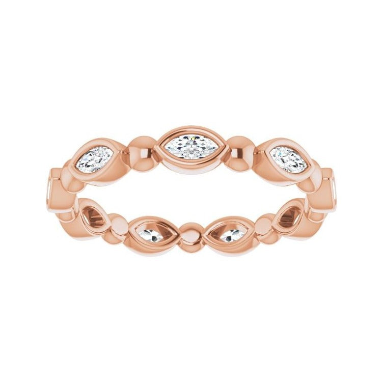 Sapphire Row Natural Diamond Marquise Beaded Band - 14K Rose Gold, 3.5 × 1.75 mm, 6 (view 3)