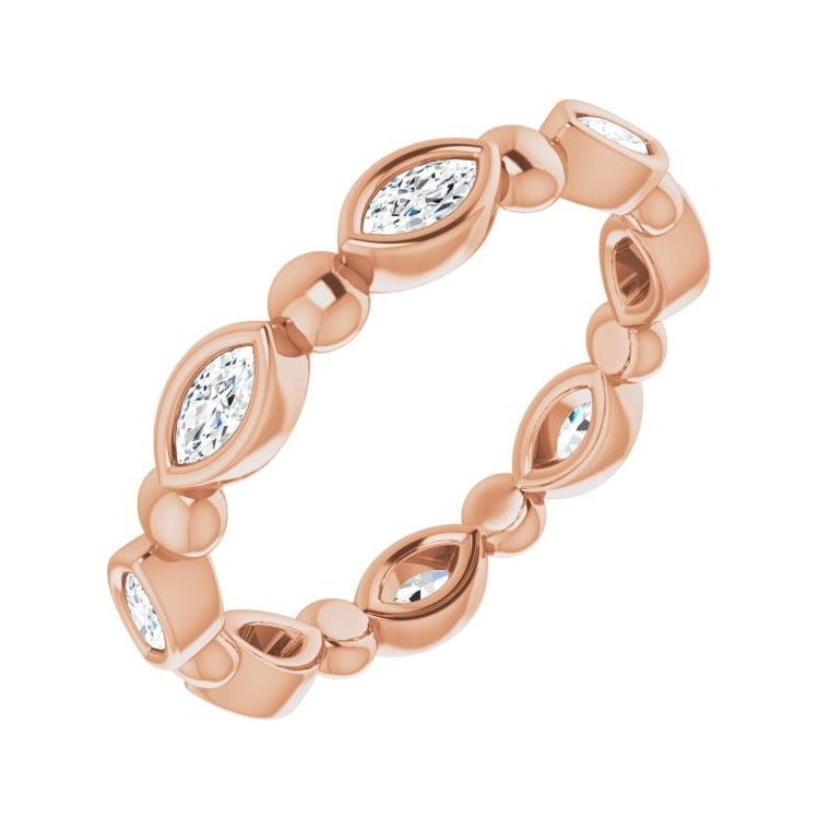 Sapphire Row Natural Diamond Marquise Beaded Band - 14K Rose Gold, 3.5 × 1.75 mm, 7