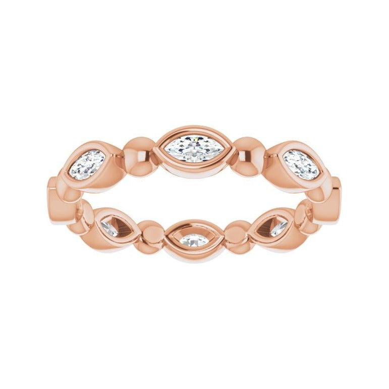 Sapphire Row Natural Diamond Marquise Beaded Band - 14K Rose Gold, 3.5 × 1.75 mm, 7 (view 3)