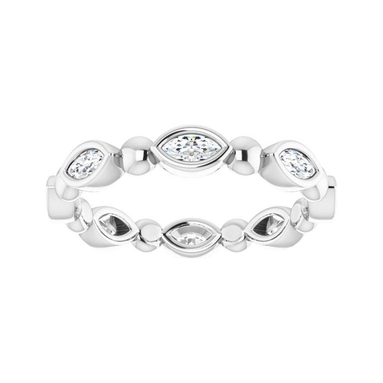 Sapphire Row Natural Diamond Marquise Beaded Band - 14K White Gold, 3.5 × 1.75 mm, 7 (view 3)