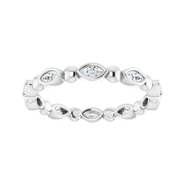 Sapphire Row Natural Diamond Marquise Beaded Band - Platinum, 3 × 1.5 mm, 6 (view 3)