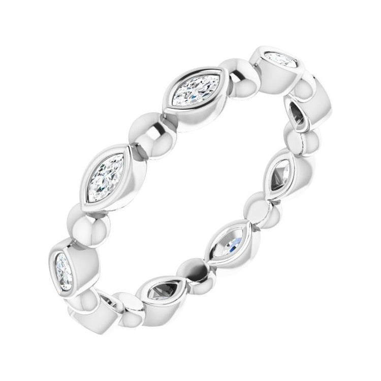 Sapphire Row Natural Diamond Marquise Beaded Band - Platinum, 3 × 1.5 mm, 7