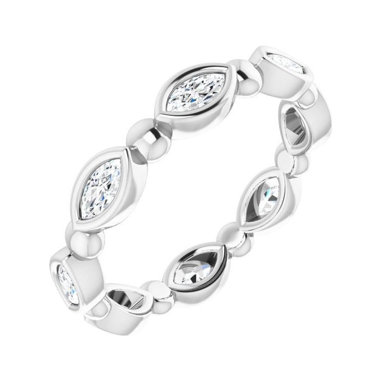 Sapphire Row Natural Diamond Marquise Beaded Band - Platinum, 4 × 2 mm, 5