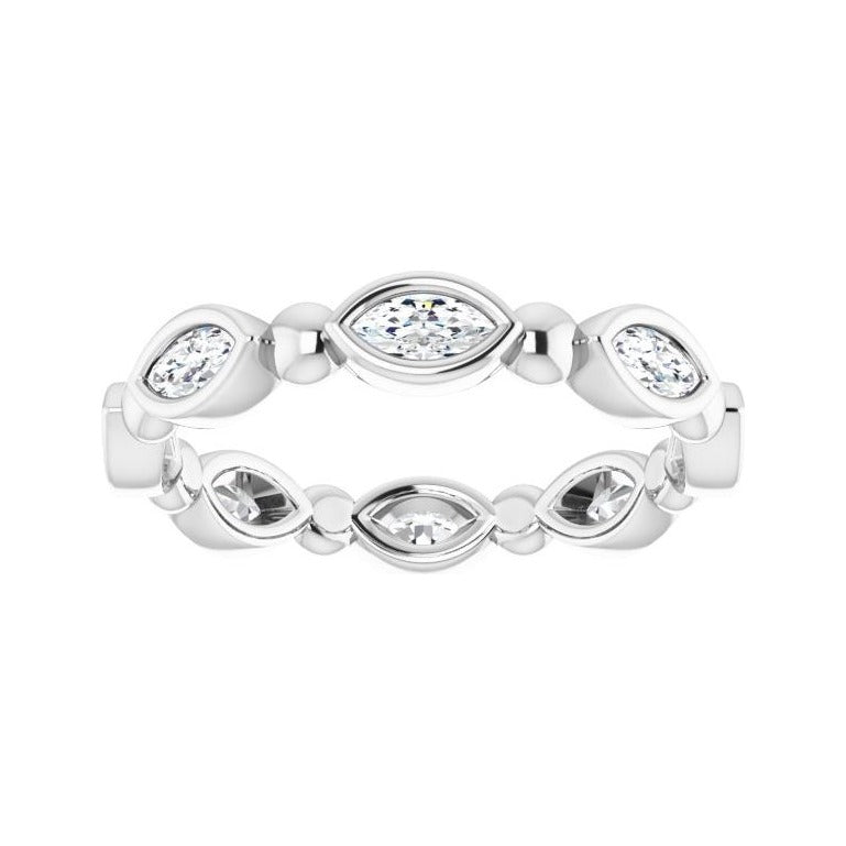 Sapphire Row Natural Diamond Marquise Beaded Band - Platinum, 4 × 2 mm, 5 (view 3)