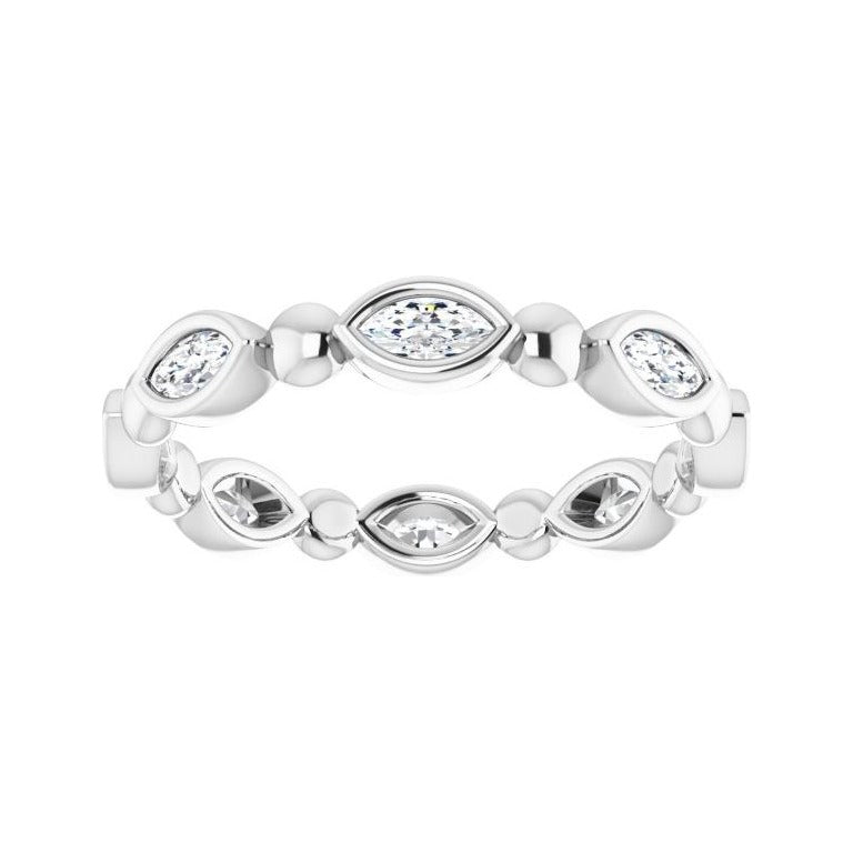 Sapphire Row Natural Diamond Marquise Beaded Band - Platinum, 4 × 2 mm, 6 (view 3)