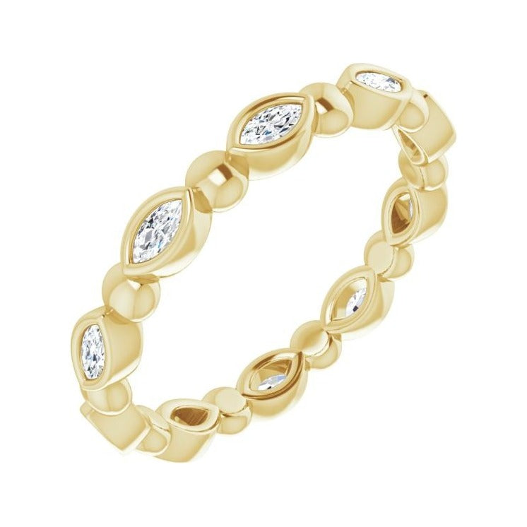 Sapphire Row Natural Diamond Marquise Beaded Band - 14K Yellow Gold, 3 × 1.5 mm, 5