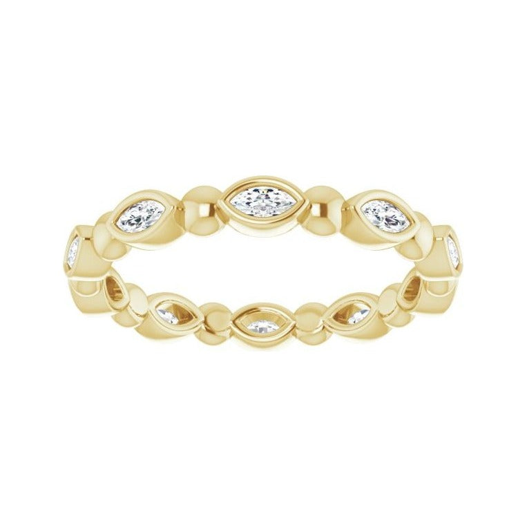 Sapphire Row Natural Diamond Marquise Beaded Band - 14K Yellow Gold, 3 × 1.5 mm, 5 (view 3)