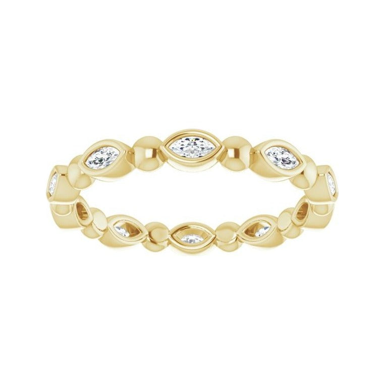 Sapphire Row Natural Diamond Marquise Beaded Band - 14K Yellow Gold, 3 × 1.5 mm, 6 (view 3)