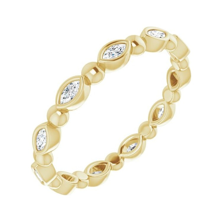 Sapphire Row Natural Diamond Marquise Beaded Band - 14K Yellow Gold, 3 × 1.5 mm, 7