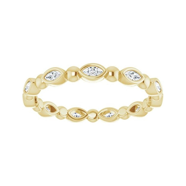 Sapphire Row Natural Diamond Marquise Beaded Band - 14K Yellow Gold, 3 × 1.5 mm, 7 (view 3)
