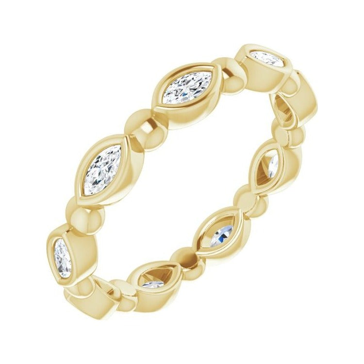 Sapphire Row Natural Diamond Marquise Beaded Band - 14K Yellow Gold, 3.5 × 1.75 mm, 5