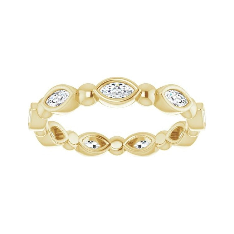 Sapphire Row Natural Diamond Marquise Beaded Band - 14K Yellow Gold, 3.5 × 1.75 mm, 5 (view 3)