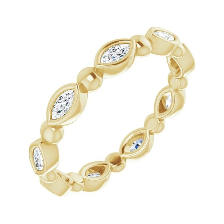 Sapphire Row Natural Diamond Marquise Beaded Band - 14K Yellow Gold, 3.5 × 1.75 mm, 6
