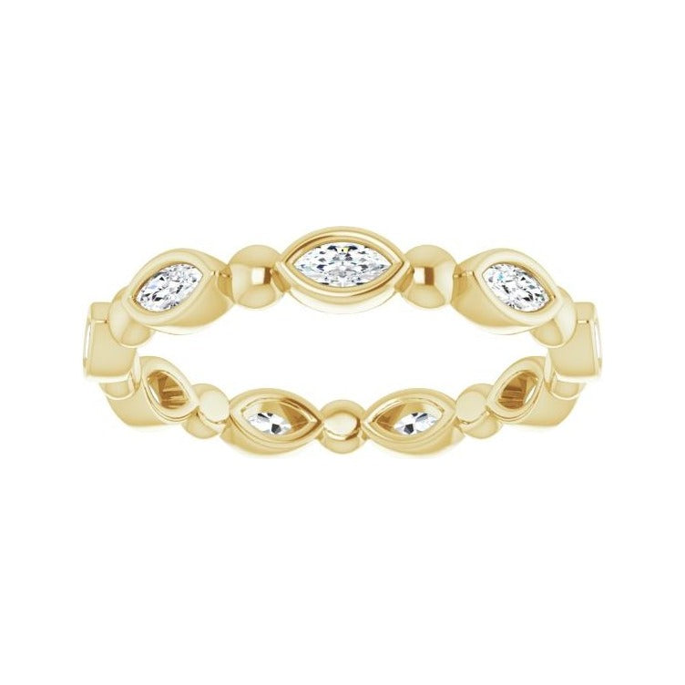 Sapphire Row Natural Diamond Marquise Beaded Band - 14K Yellow Gold, 3.5 × 1.75 mm, 6 (view 3)