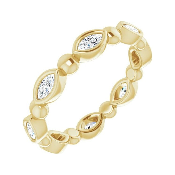 Sapphire Row Natural Diamond Marquise Beaded Band - 14K Yellow Gold, 3.5 × 1.75 mm, 7