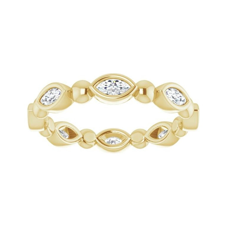 Sapphire Row Natural Diamond Marquise Beaded Band - 14K Yellow Gold, 3.5 × 1.75 mm, 7 (view 3)